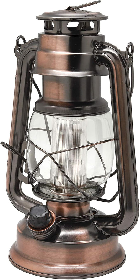 YAKii LED Vintage Lantern Metal Hanging Hurricane 12 LED Dimmer Switch Cold White Battery Operated Power Outage Indoor Camping Lighting Outdoor Brooklyn (Copper 2 Pack)