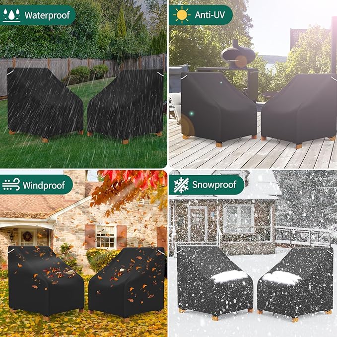 AKEfit Patio Adirondack Chair Covers 2 Pack for Outdoor Waterproof Chairs Size Up to 29Wx30Dx36H inch ,Heavy Duty Outdoor Chair Covers Waterproof for Outdoor Lawn Patio Furniture,Black