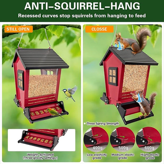 Squirrel Proof Bird Feeders for Outdoors Hanging, 5LB Capacity Metal Wild Birdfeeders Outside Hanging, Cardinal Bird Feeder Squirrel Proof as Various Finch Feeders for Outside(red)