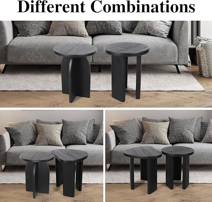 Oakrain End Table with Pedestal, Wood Side Table Bedside Sofa Couch, Modern Nightstand for Bedroom, Small Round Coffee Table for Living Room Office Balcony, Black