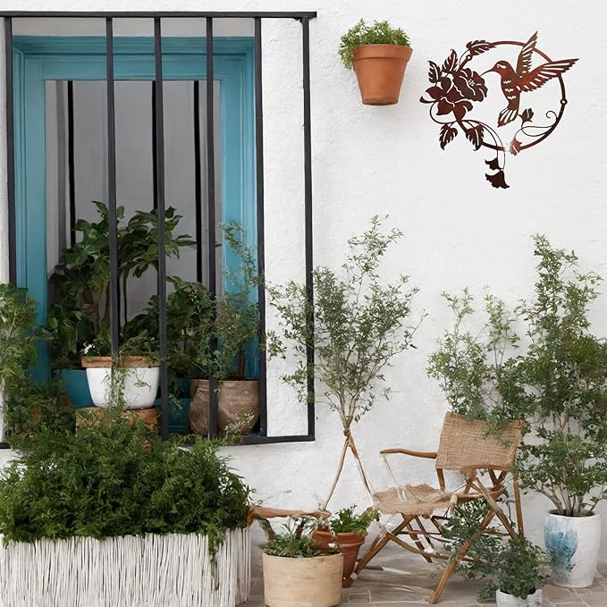 Zoihet Round Metal Bird Wall Art Decor - Hummingbird Wall Art Silhouette for your patio, garden, and fence Art Decor, Bird Wall Silhouette Indoor and Outdoor Hanging (Brown)