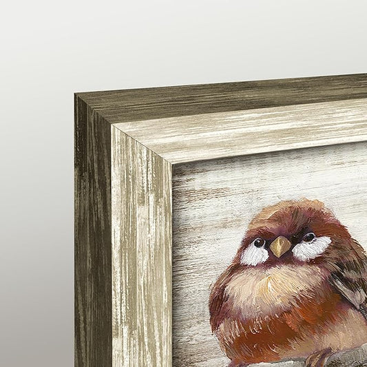 Colorful Bird Framed Wall Art: Cute Chickadee Wooden Painting Vintage Sparrow Picture Bluebird on Branch Prints Countryside Artwork Rustic Decor for Living Room Bedroom Farmhouse