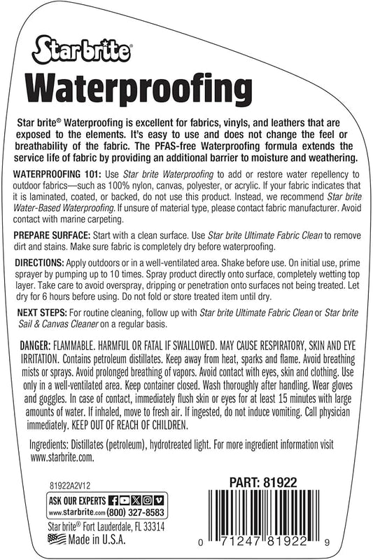 STAR BRITE Waterproofing Spray, Waterproofer + Stain Repellent + UV Protection for Boat Covers, Car Covers, Bimini Tops, Tents, Jackets, Backpacks, Boots, Awnings, Patio Covers & More