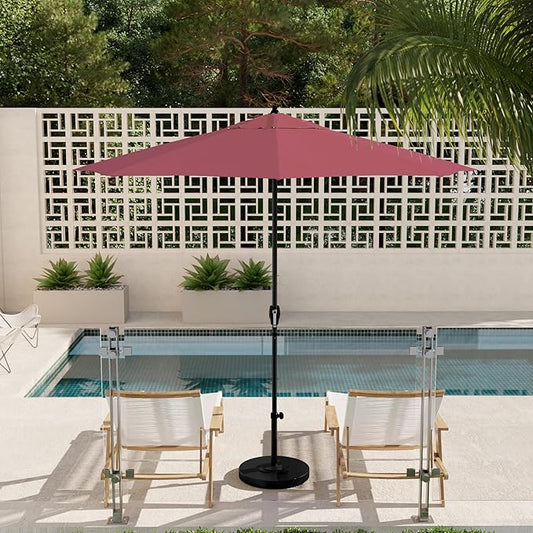California Umbrella 9' Rd Aluminum Patio Umbrella, Crank Lift, Auto Tilt, Black Finish, Sunbrella Hot Pink