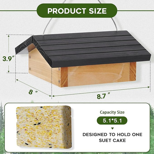 Upside-Down Suet Feeder Squirrel Proof with Durable Cedar Wood,Winter Bird Feeders for Outdoors Hanging, Attracts Woodpeckers, Nuthatches, and Chickadees, Easy to Refill