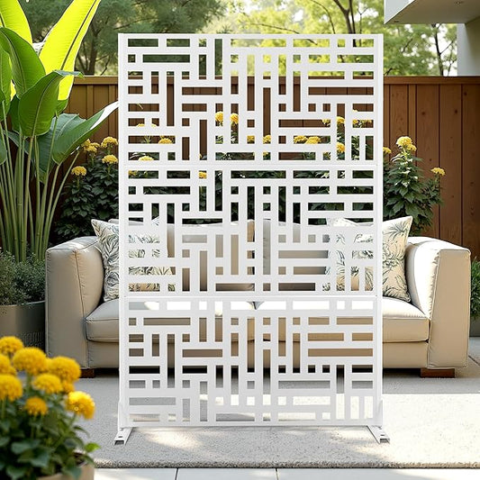 Metal Privacy Screen Outdoor Privacy Screen, Freestanding Fence Panel for Outside, 72''H×47''W, Decorative Screen Panel for Backyard/Patio/Deck