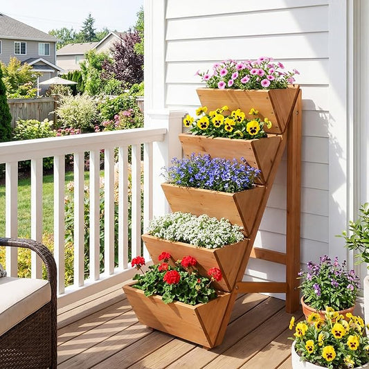HAPPYGRILL Vertical Raised Garden Bed, Freestanding Wood Elevated Planter Box w/Legs for Growing Vegetables Flowers Herbs, Indoor Outdoor Tiered Plant Stand for Patio Yard Balcony Corner (1,5-Tier)