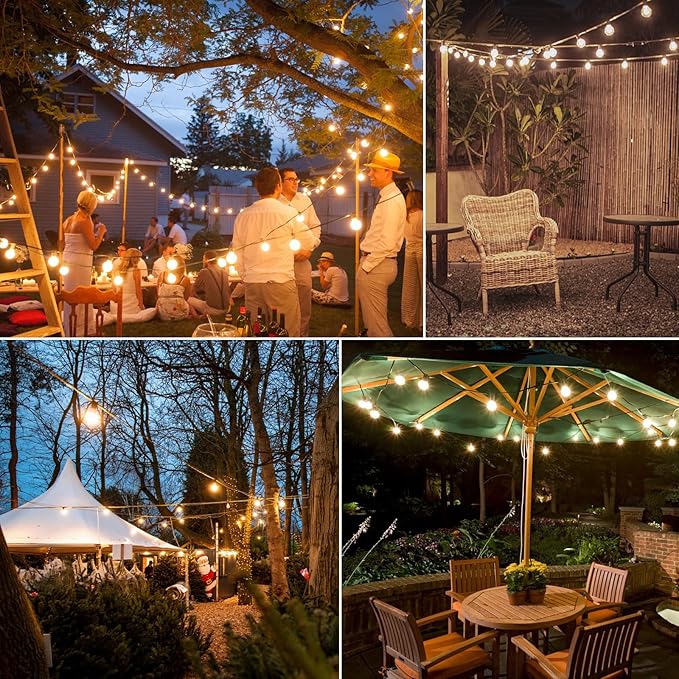 50FT Outdoor String Lights with 3 Color Lights, Dimmable G40 Globe String Lights for Outside with Remote, Waterproof Patio Lights with 25+1 Shatterproof Bulbs for Wedding Party Backyard Home Christmas