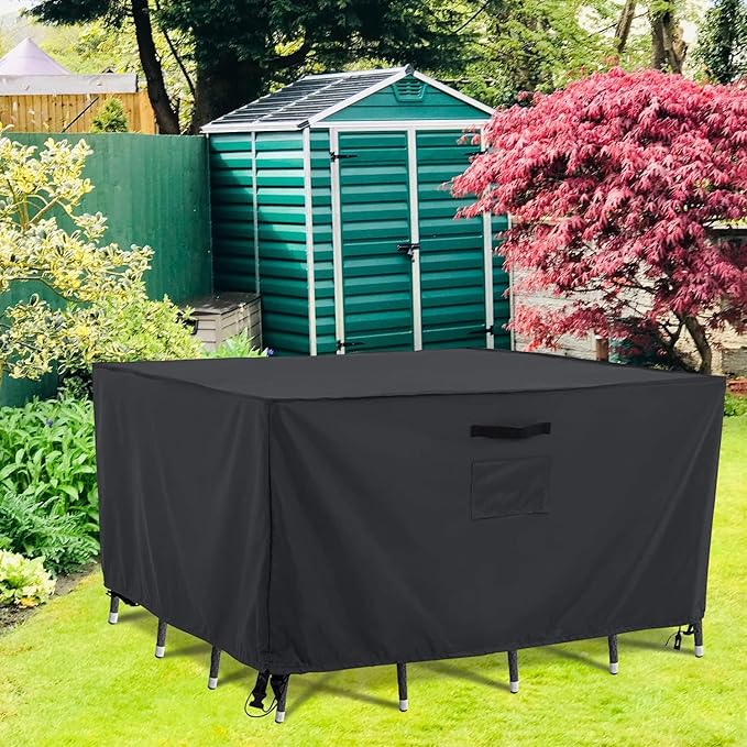 Tempera Outdoor Dining Set Cover for Outside Table and Chairs, Square Patio Table Covers for Outdoor Furniture, Anti-Fading, Windproof, 84''L x 84''W x 27.8''H, Grey