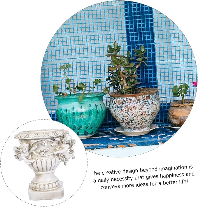 Outdoor Flowerpot European Style Beige Resin Crafts for Plants Decorative Outdoor Statue Pot Ideal for Yard and Garden Decor