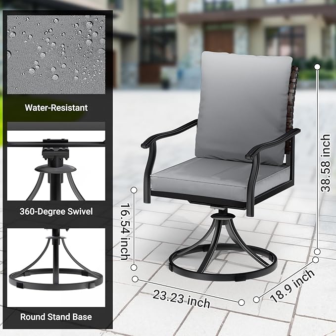 LEVELEVE 5 Piece Outdoor Patio Dining Set with 4 Swivel Dining Chairs & 1 Large Round Dining Table,Bistro Furniture Set for Lawn, Garden, Deck, Backyard and Porch