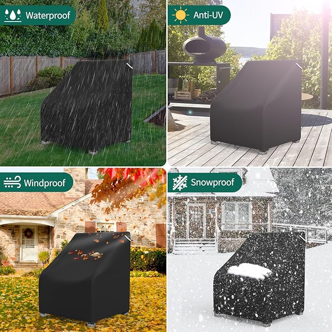 AKEfit Patio Chair Covers for Outdoor Furniture Waterproof 2 Pack,Heavy Duty Outdoor Chair Covers Waterproof for Lawn Lounge Seat, Wicker, Adirondack&Rocking Chairs,Black-30Wx37Dx31H inches