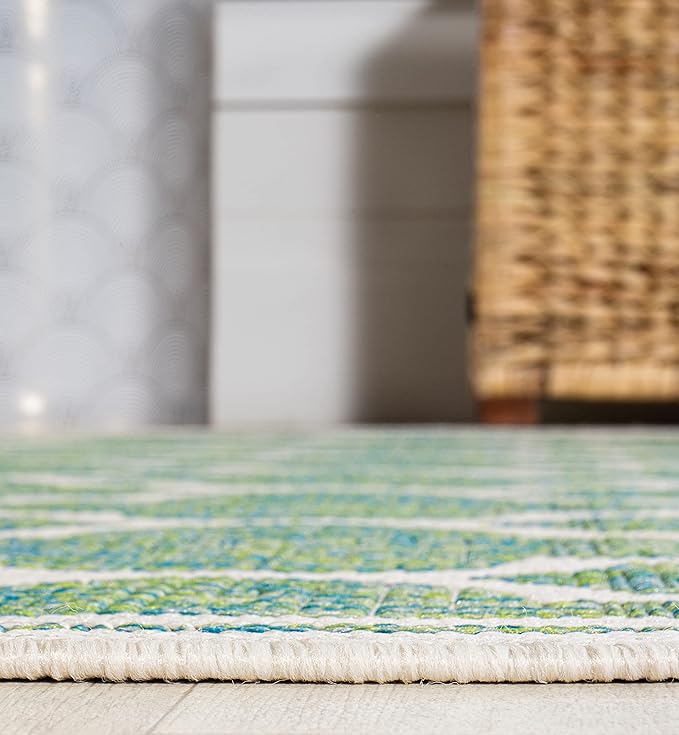 JONATHAN Y Moroccan Trellis Indoor Outdoor Runner Rug 2X10 Cream/Green, Trebol Textured Weave for Backyard, Patio, Porch, Easy-Cleaning, High Traffic, Pet-Friendly, Non-Shedding (SMB109I-210)