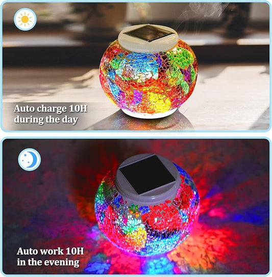 Color Changing Solar Powered Glass Ball Garden Lights,echargeable Solar Table Lights Outdoor Waterproof Solar Night Lights for Garden, Patio, Party,Outdoor/Indoor Decorations, Ideal Gift