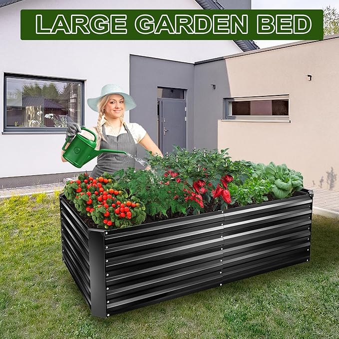 Metal Raised Bed Garden Bed Kit, 6x3x2ft Tall Galvanized Planter Raised Garden Boxes Outdoor, Large Metal Raised Garden Beds for Flowers, Vegetables, Herbs