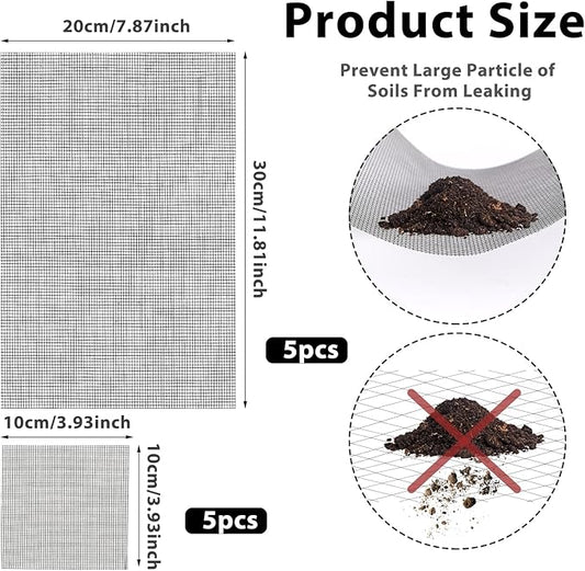 Flower Pot Hole Mesh Pad 10PCS 11.8 X 7.8 Inch/ 3.9 X 3.9 Inch Plastic Mesh Screen DIY Drainage Netting Pot Bottom Grid Mat Plant Drainage Screen Mesh Bonsai Mesh Keep Soil from Flowing Away