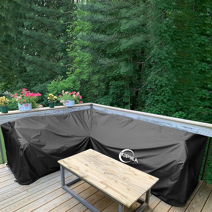 Kipiea L-Shape Patio Furniture Covers Waterproof, 500D Heavy Duty Outdoor Sectional Cover Windproof, Outdoor Couch Cover Anti-UV, No Tears & No Fading (Left Facing, 58" x 78" L x 33.5" D x 31" H)