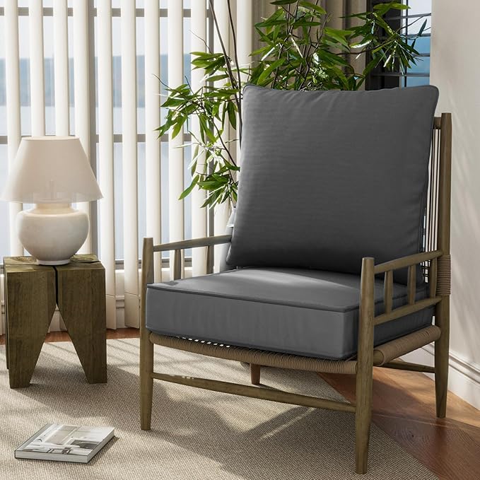 24" x 24" x 6" Outdoor Deep Seat Cushions Set - Waterproof & Fade Resistant Patio Furniture Replacement Cushions, Non-Slip Outdoor Cushions Fit Loveseats, Couches, Chairs, and Sofas.