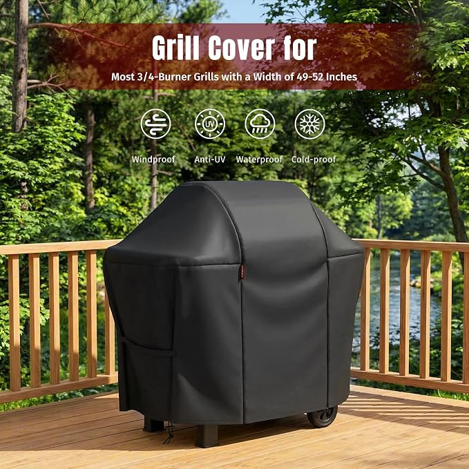 SHINESTAR 52 Inch Grill Cover for 49-52" Most 3-4 Burner Gas Grills, Heavy Duty Oxford Fabric BBQ Cover Waterproof UV Protection, Windproof with Magic Tape & Drawstring Bottom