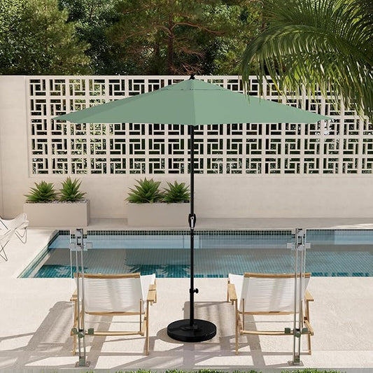 California Umbrella 9' Rd Aluminum Patio Umbrella, Crank Lift, Auto Tilt, Black Finish, 4yr Fade Warranty, Spa