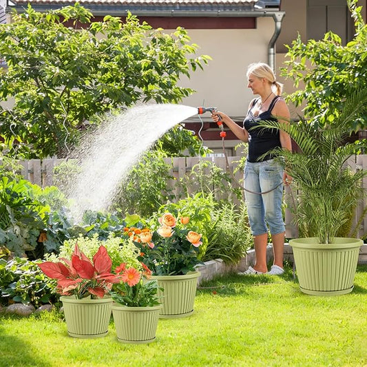 10-inch-Planters-for-Outdoor-Plant,Plastic Indoor Flower Pots with Drainage Holes & Saucer,4 Packs Decorative Garden Pots for Plant for Home Porch Decor