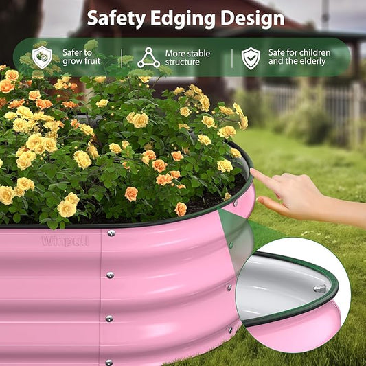 Winpull Raised Garden Bed Kit, 5x2x1 ft Galvanized Planter Box Outdoor with Safety Edging, Large Metal Raised Beds for Gardening Vegetables Flower Fruits (Blush Pink)