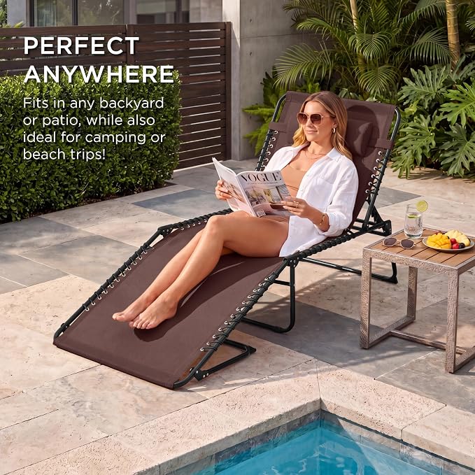 Best Choice Products Extra Wide Patio Chaise Lounge Chair, Portable Outdoor Folding Recliner for Lawn, w/ 8 Positions, Handles, 440lb Capacity - Brown