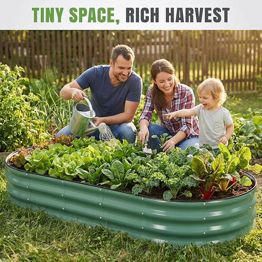 INNO STAGE Galvanized Raised Garden Bed, 6x3x1FT Oval Metal Raised Garden Beds for Vegetables, Rust-Resistant & Easy Assembly, Outdoor Planter Box for Gardening, Flowers, Herbs (Green)