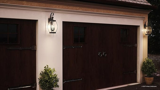 Urban Ambiance Luxury Colonial Outdoor Wall Light, Large Size: 21" H x 7.5" W, with Transitional Style Elements, Bowed Design, Gorgeous Dark Medieval Bronze Finish and Beveled Glass, UQL1171