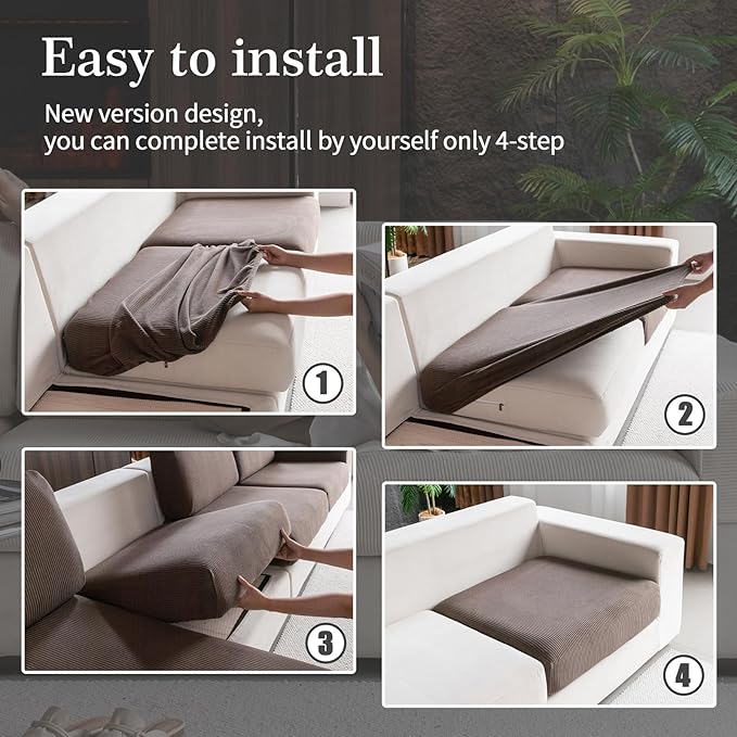 OHSIO Sectional Couch Covers, Wear Resistant Stretch Sofa Covers Washable Soft Couch Cushion Covers Anti Slip Furniture Protector Sofa Slipcovers for Pets (2 Pieces 2 Seaters Cover, Brown)