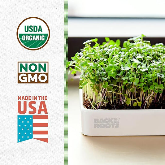 Back to The Roots Organic Microgreens Grow Kit with Ceramic Planter, Expandable Soil, Organic Seeds, and Germination Lid