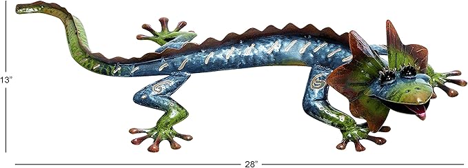 Deco 79 Metal Lizard Home Wall Decor Indoor Outdoor Wall Sculpture, Wall Art 13" x 5" x 28", Green
