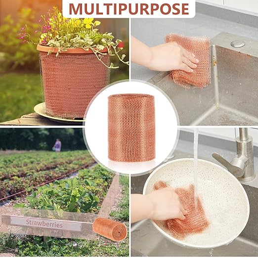 Gisafai 12'' x 32 ft Copper Mesh Rodent Control Copper Wool for Slugs Rustproof DIY Hole Filler Pure Wire Mesh for Bat Snail Bird Pest Rodent Control Gap Blocker Fill Fabric Hole Gardening (1 Roll)