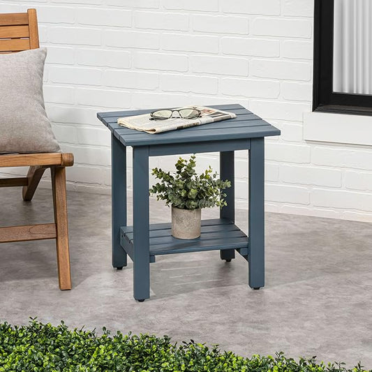 JONATHAN Y END6001N Kellie 16.1" Cottage Classic Slatted Solid Acacia Wood Indoor/Outdoor Side Table with Shelf for Patio, Garden, Bathroom, Living Room, Nautical Blue