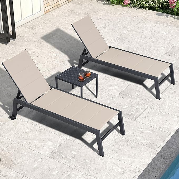 PURPLE LEAF Outdoor Patio Chaise Lounge Set of 4 Aluminum Lounge Chair with Wheels and Side Table Pool Chaise Chair for Outdoor Garden Poolside Beige