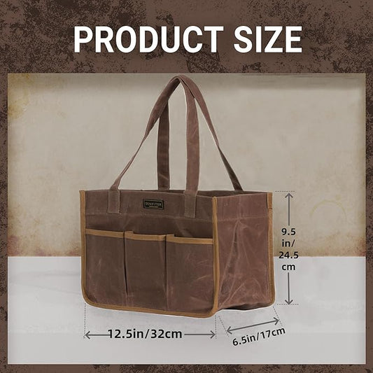 Heavy Duty 16 oz Waxed Canvas Tool Bag, Water Resistant Utility Tools Organizer Bag with Handle | 12.5" x 6.5" x 9.5"
