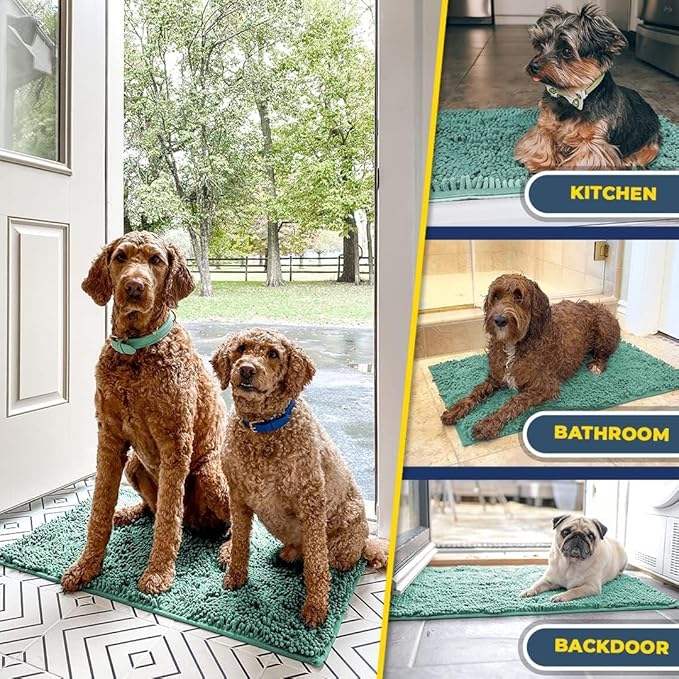 Muddy Mat® | Super Water Absorbent Door Mat Indoor, Microfiber Quick Dry Chenille Entryway Rug, Slip Resistant Front Door Mat,Indoor Mats for Entryway,Machine Washable Pet Rug, Seafoam Green 36"x120"
