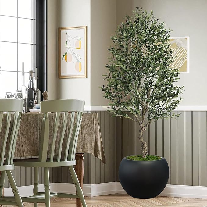 17 H x 21" Dia (15" Pot Opening) Black Round Fiberstone Planter with Drainage Hole, Indoor/Outdoor Large Plant Pot for Home Patio Garden, Ideal for Large Plants