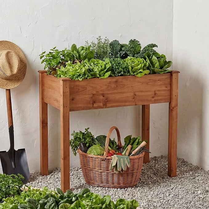 NEWBULIG Raised Garden Bed with Legs 34x18x30in,Elevated Wood Planter Box Stand for Outdoors Garden Balcony Courtyard, Natural Wood 400 Pound Capacity, for Planting Herbs Flowers Vegetables, Brown