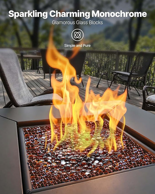 VEVOR Fire Glass, 10LBS / 4.5KG High-Temperature Resistant Fireplace Rocks, 3/4-Inch / 19.05 mm Reflective & Smokeless Firepit Glass Beads, High Luster Stone Landscaping for Fire Pit Table, Rich Amber