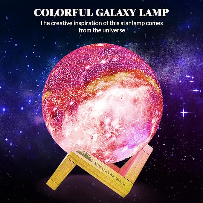Himalayan Glow Galaxy Lamp, 5.9 inch Moon Night Lamp with 16 Colors with Classic Wood Stand & Remote/Touch Control Moon Night Light and USB Rechargeable