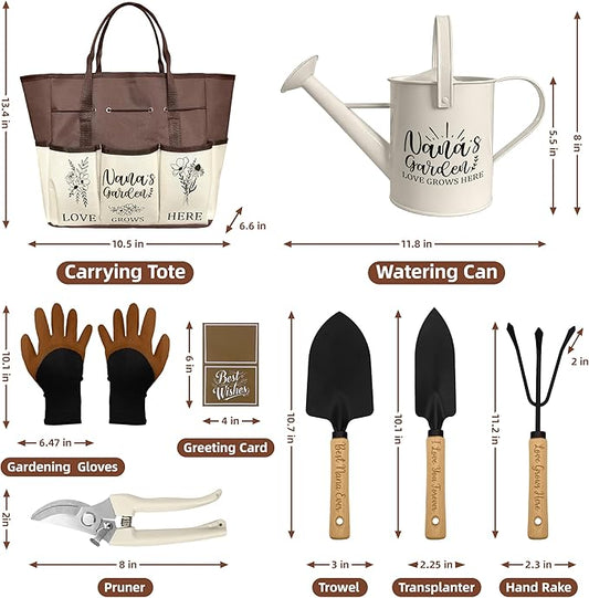Nana Gifts, Garden Kit Gifts for Nana Mothers Day from Grandkids Gardening Tools and Durable Garden Tools Organizer Tote, Ideal Gardening Set for Women on Plant Lover Birthday Present Brown