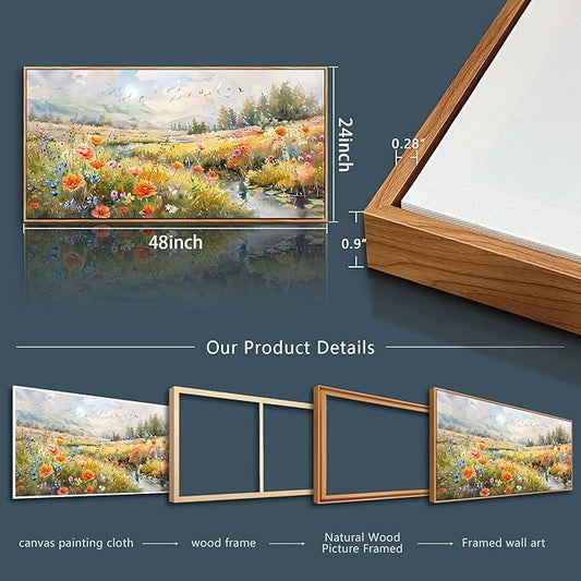 QIYILEXWART Large Wall Decor For Living Room Canvas Wall Art For Office Modern Wall Decorations For Bedroom Colorful Wildflower Landscape Painting Farmhouse Pictures Artwork Room Home Decor 24x48 In