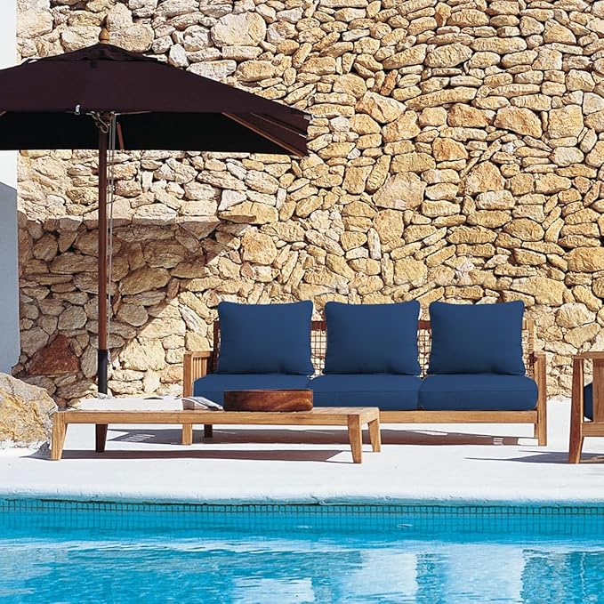 Sundale Outdoor Olefin Deep Seat Cushion Set of 2, Patio Chair Cushion and Pillow, Water-Resistant Sectional Sofa Pad with Straps Dark Blue, 24 x 24 x 4 Inches