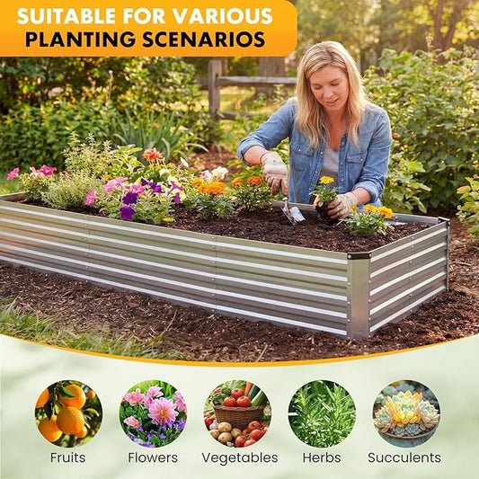 NEWBULIG 12x4x1ft 2PCS Galvanized Raised Garden Bed, Outdoor Metal Planters Box for Vegetables, Flowers & Herbs, Open Base, Easy Assembly, X-Shaped Bars