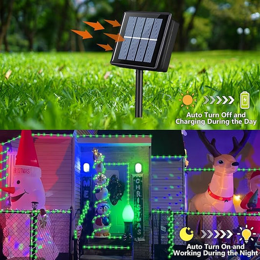 YEGUO Solar Christmas Lights Outdoor Waterproof, 2 Packs Each 33ft 100 LED Rope Lights, 8 Modes Fairy String Lights in Clear Thin Tube for Camping Fence Patio Garden Trampoline Deck(Green)