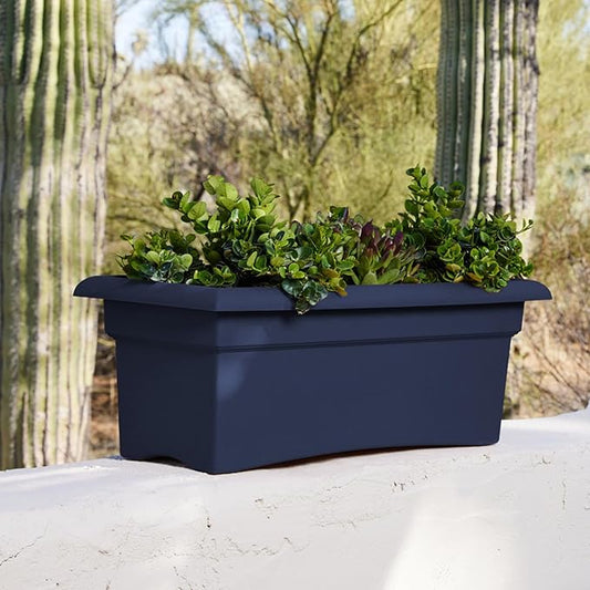 Bloem Veranda 26" Navy Deck Box Planter with Optional Knock-Out Drainage Holes