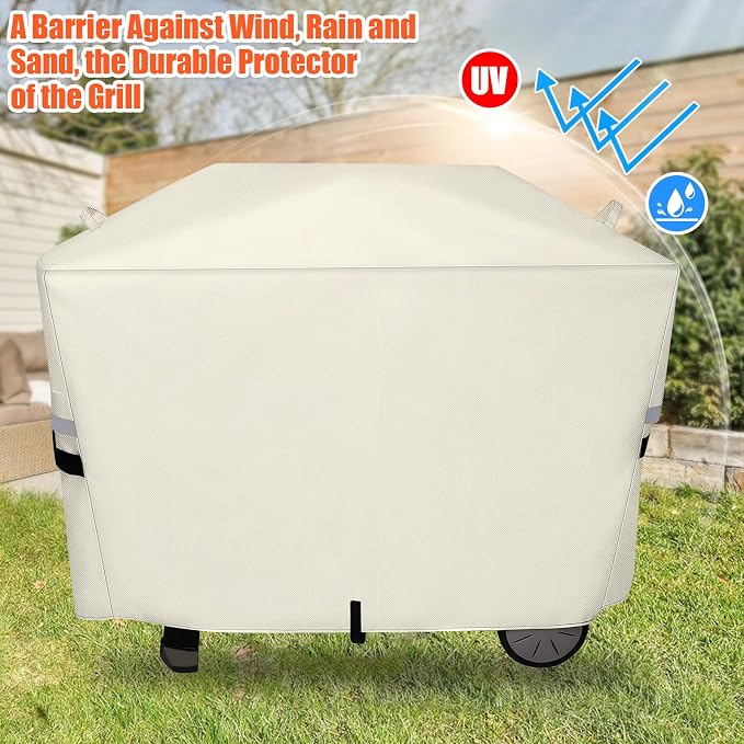 QuliMetal 7112 Grill Cover for Weber Q2000, Q2200, Q2400, Q2000N+, Q2800N+, Q300, Q320, Q3000, Q3200 Gas Grills, 600D Waterproof Fade Resistant BBQ Gas Grill Cover, Beige