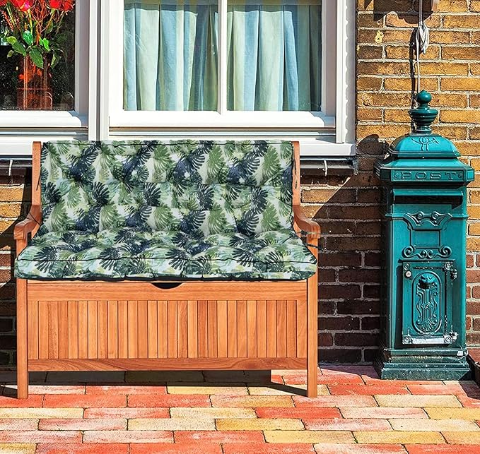 Swing Replacement Cushions with Backrest, 2 or 3 Seater Waterproof Non-Slip Overstuffed Swing Pad, Indoor/Outdoor Bench Cushion for Porch Chair Swing Garden Furniture (Leaves, 40 * 63 in)