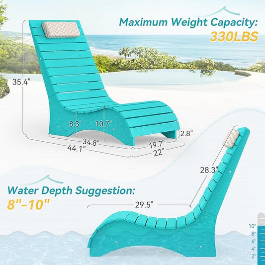LUE BONA HDPS Pool Chairs Set of 2, Fade-Resistant Use in Pools Up to 10-Inches Deep Pools Lounge Chair for Sun Shelf, Chaise Lounger with Headrest for Outside Pool Deck